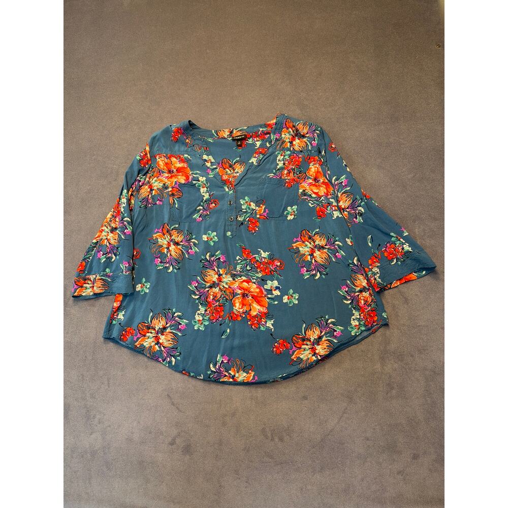Torrid Womens 2X Multicolor Harper Challis Floral Blue Pullover Blouse Boho
